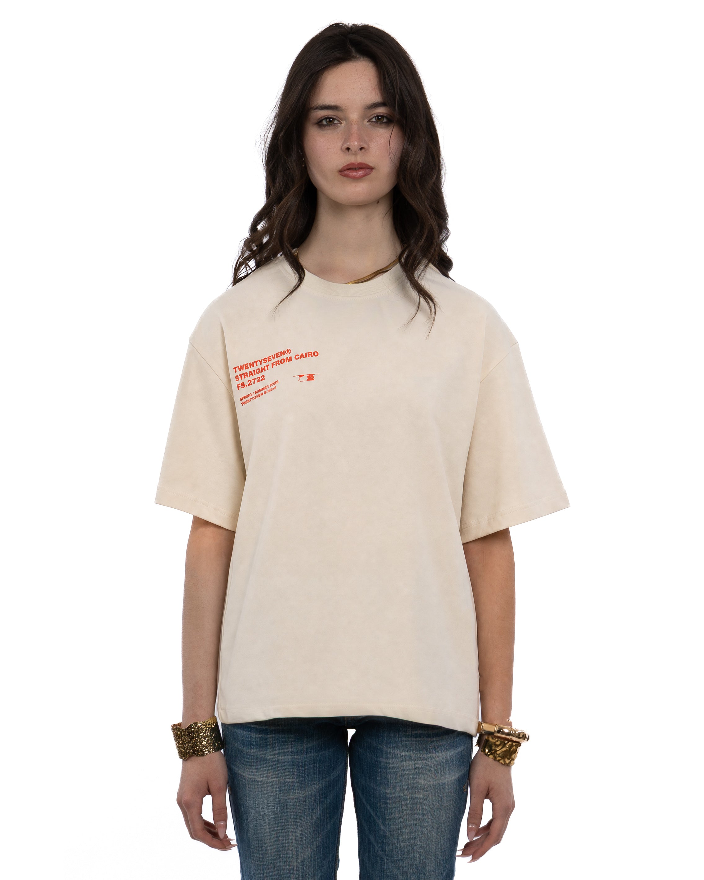 Beige velvet loop tee