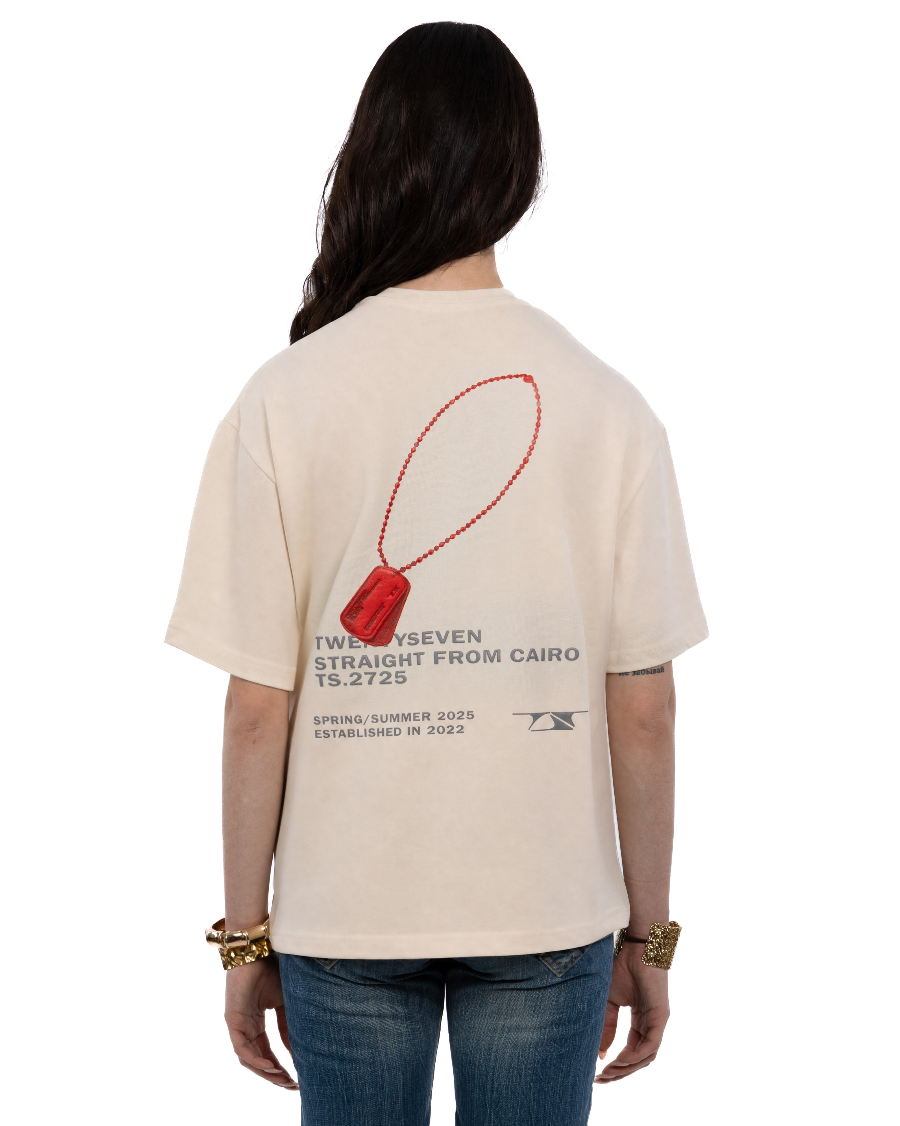 Beige velvet loop tee