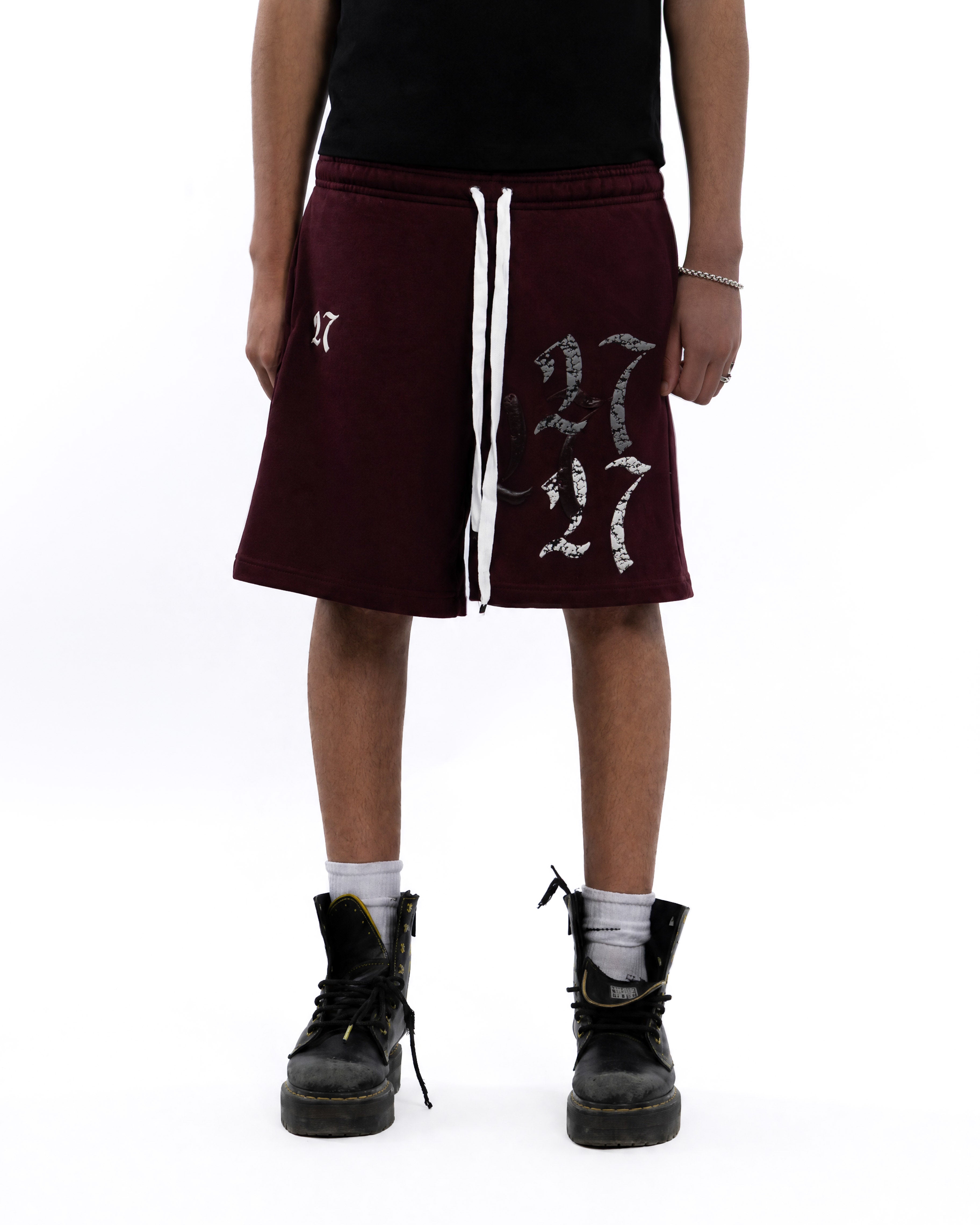DOUBLE TROUBLE MAROON SHORTS