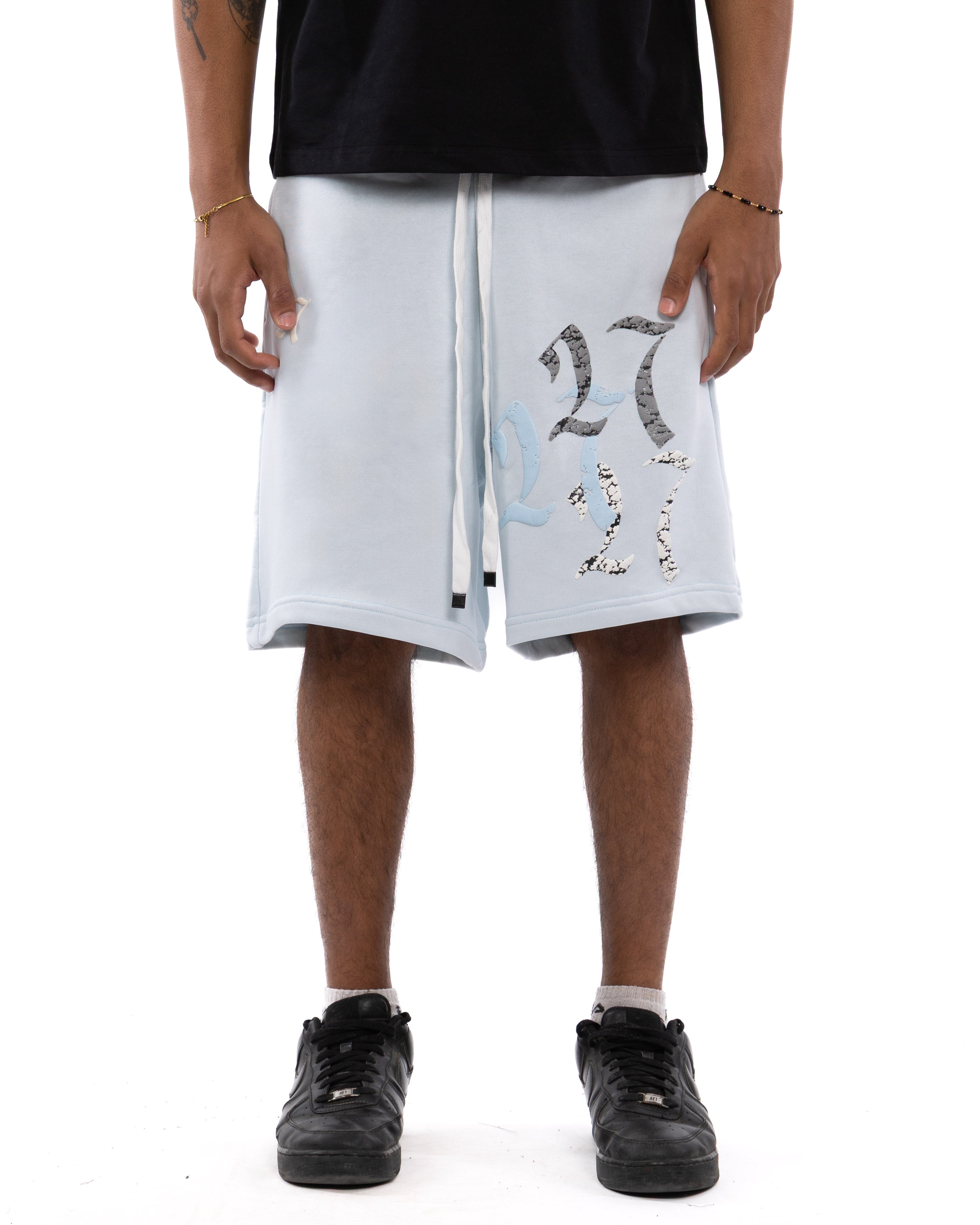DOUBLE TROUBLE BABY BLUE SHORTS